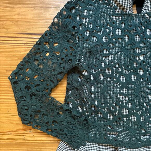 Anthropologie Mauve Gabriella black white gingham lace peplum blouse SIZE S - Picture 5 of 5